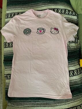 BNWT - Hello Kitty Light Pink Graphic Tee with Donut & Coffee Icons